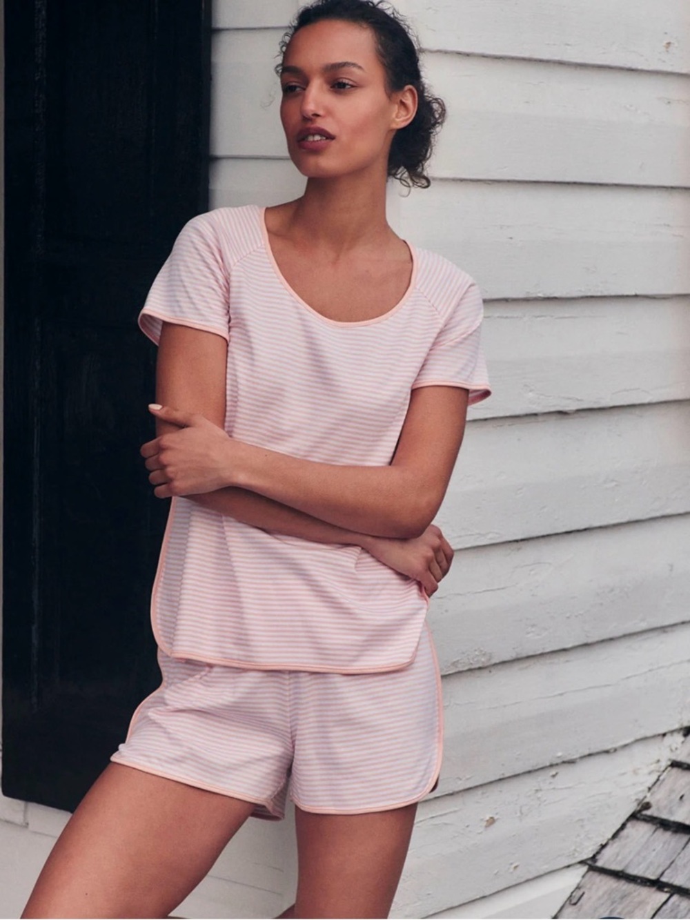 Lake Pajama Pima Shorts Set in English Rose Stripe